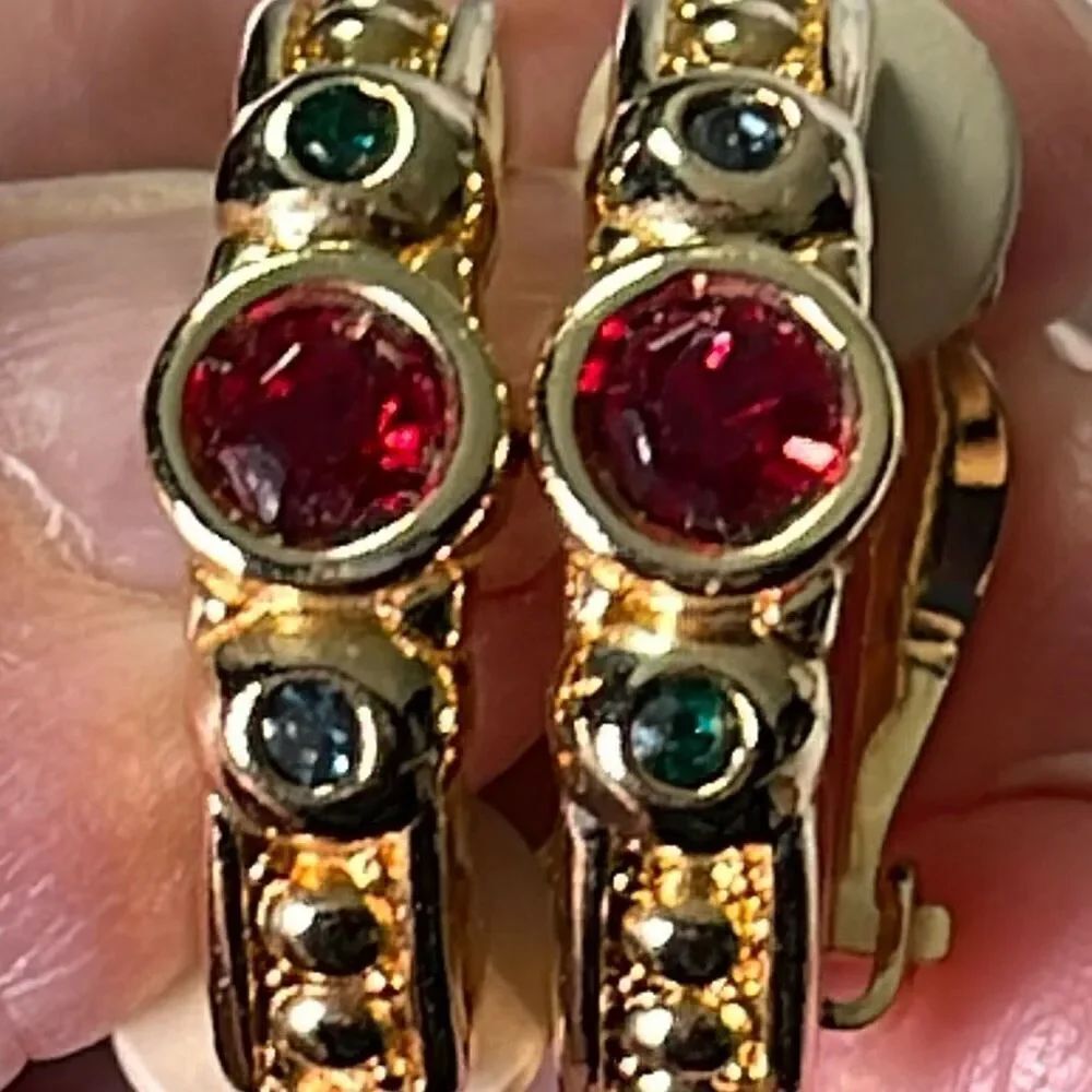 Vintage Swarovski multi stone clip half hoop earrings